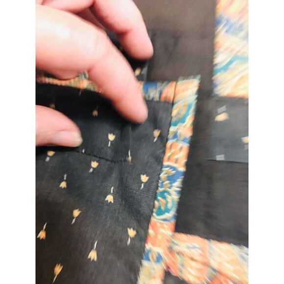 Vintage Handmade And Machine Sewn Wall Hanging Quilt Black Teal Orange 44 X 32 - Picture 6 of 12